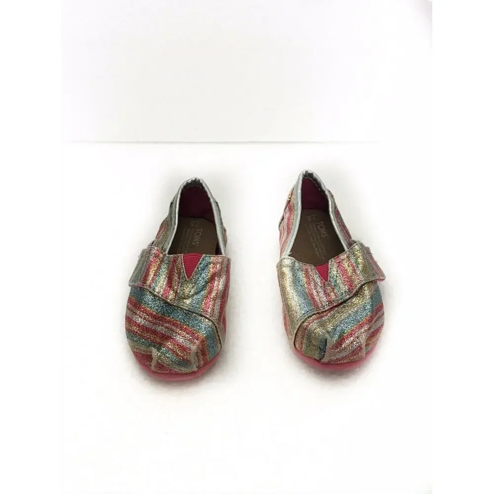 Toms Toddler Girls Rainbow Glitter Slip On Shoes Size T5